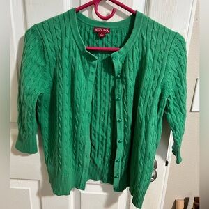 Green cable knit cardigan